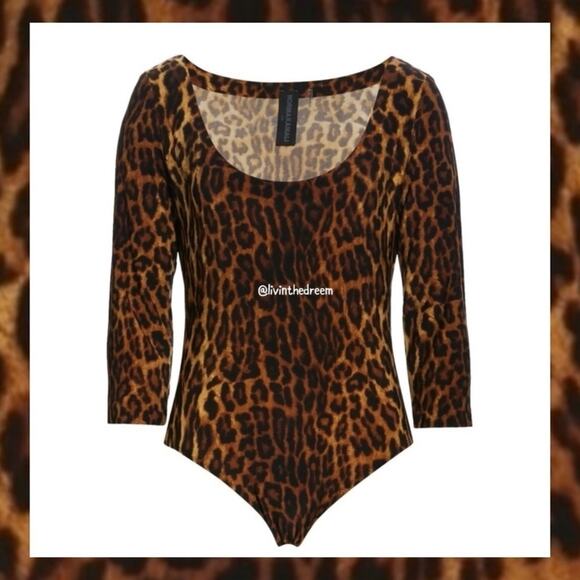 #T163 NWOT NORMA KAMALI Women's Pantera Leopard Print Scoop Neck Bodysuit $145 - Picture 2 of 16